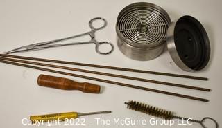 Watchmakers Tools of the Trade, including 3 copper rods, cleaning basket and SS surgical tool