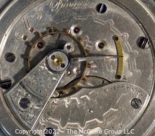 Size 18 - Hampden Watch Co. - M T Pinner - Suffolk, VA - Serial# 376143 - Regulator on Plate - Hunting Silveroid Case.  