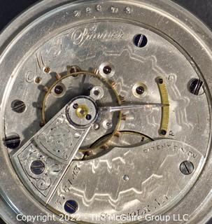 Size 18 - Hampden Watch Co. - M T Pinner - Suffolk, VA - Serial# 376143 - Regulator on Plate - Hunting Silveroid Case.  