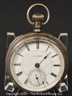 Size 18 - Hampden Watch Co., Springfield, MA - 
C P Forbes - Serial# 445353 - 11J - Regulator on Plate - Open Coin Silver Case