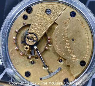 Size 18 - Hampden Watch Co., Springfield, MA - 
C P Forbes - Serial# 445353 - 11J - Regulator on Plate - Open Coin Silver Case