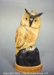 Hand Carved Horn Owl by Renowned Pacific Northwest Artist Barry Stein 