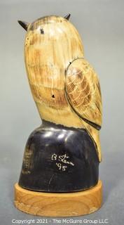 Hand Carved Horn Owl by Renowned Pacific Northwest Artist Barry Stein 