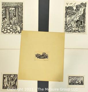 Set of Five Unframed Pencil Signed Limited Edition Woodcuts By Martin Silverman of Jerusalem.  