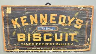 Antique 19th Century Kennedy's Newton National Biscuit Co. Wooden Crate Wall Plaque. Measures 10" x 21".