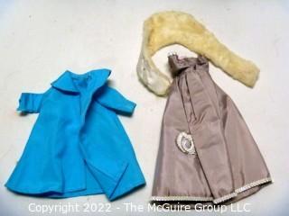 Collection of Vintage Unlabeled Doll Clothing and Accessories in Case. Most Handmade.