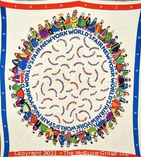 Vintage 1939 New York Worlds Fair Souvenir Scarf Made in Hungary. Rayon.  Measures 25" square.