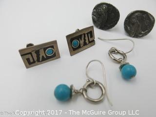 Collection of earrings including 2 pair sterling/turquiose -#1181