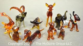 A Glass Menagerie of Brown Hand Blown Animal Figurines. 