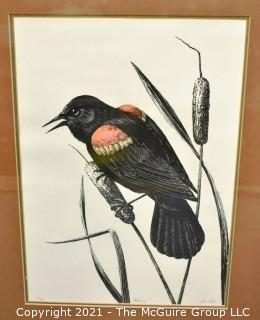 Framed Under Glass Print Entitled "Redwing" Signed and Numbered by Artist, Jo Dye. Measures 16" x 20".