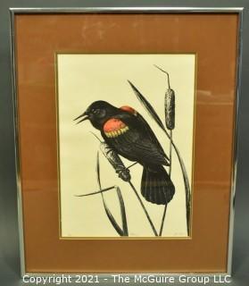 Framed Under Glass Print Entitled "Redwing" Signed and Numbered by Artist, Jo Dye. Measures 16" x 20".