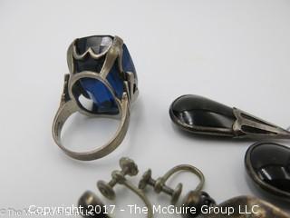 Collection of jewelry including sterling ring (size 7 3/4); and 2 pair of earrings, one sterling - #1185 