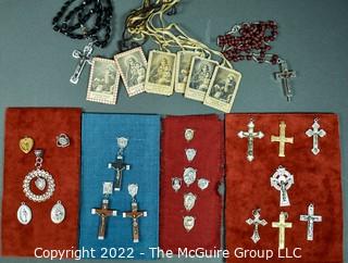 Collection of Vintage Scapular, Religious Medals and Rosary Prayer Beads.