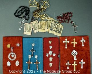 Collection of Vintage Scapular, Religious Medals and Rosary Prayer Beads.