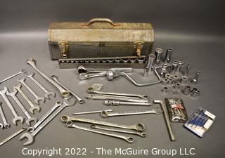 Vintage Craftsman tool box, wrenches (SAE) and sockets