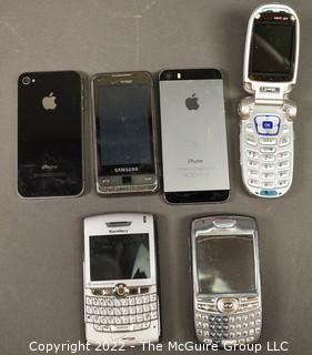 Group of "Vintage" Cell Phones Including Apple and Blackberry.