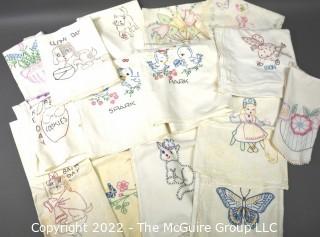 Group of Vintage Embroidered Tea Towels and Linens