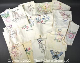 Group of Vintage Embroidered Tea Towels and Linens