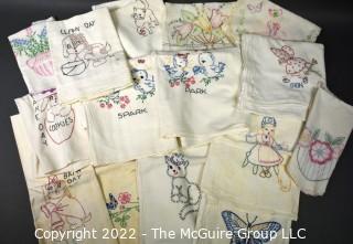 Group of Vintage Embroidered Tea Towels and Linens