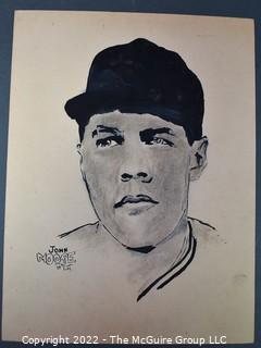 Original Painted Portrait of John Moore Baseball Player Signed by Artist Tiel, Chicago 1934.