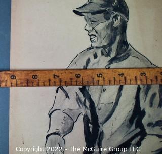 Original Painted Portrait of Bill Dickey Baseball Player Signed by Artist Tiel, Chicago 1934. WAS 0127RH