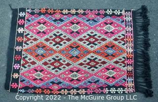 19th C Wool Embroidered Middle Eastern Rug or Throw.
