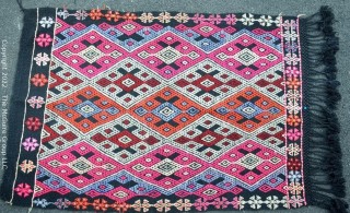 19th C Wool Embroidered Middle Eastern Rug or Throw.
