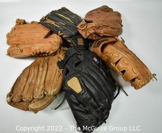 Group of Vintage Leather Baseball Gloves 