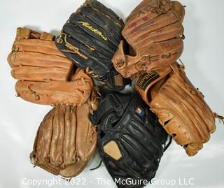 Group of Vintage Leather Baseball Gloves 