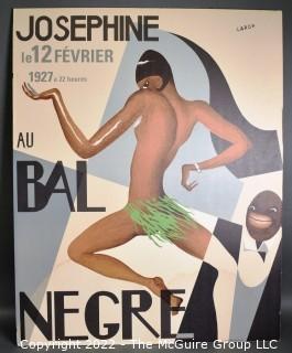 Vintage French Josephine Baker Au Bal Negre Lithograph Poster, M. Ducelier, Imp. Paris, 1926.  The poster is mounted on foam board with some stains, creasing and bends on the edge. Measures 25" x 32".   WAS 0035LS