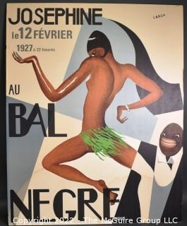 Vintage French Josephine Baker Au Bal Negre Lithograph Poster, M. Ducelier, Imp. Paris, 1926.  The poster is mounted on foam board with some stains, creasing and bends on the edge. Measures 25" x 32".   WAS 0035LS