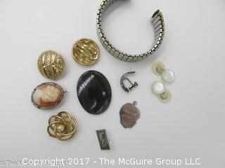 Collection of jewelry including cameo, earrings, cufflinks and watchband; - #1191