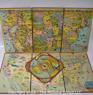 Vintage Map related Game Boards: incl. 1920'S Aeroplane Race Game Board by Wolverine Toy. Tin  