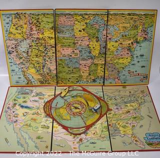 Vintage Map related Game Boards: incl. 1920'S Aeroplane Race Game Board by Wolverine Toy. Tin  