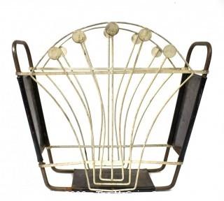 Vintage Art Deco Black Painted Cast Iron Magazine Rack. Measures 5" x 14" x 15".