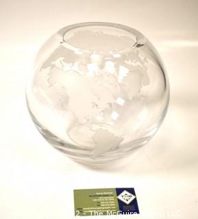 Heavy Etched Clear Crystal Glass World Globe Bowl.