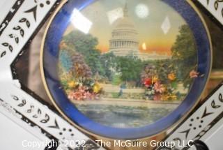 Vintage Washington DC Souvenir Wall Plaque, Two (2) Tea Tins and Artisan Made Wood Sewing Box. 