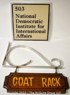 (2) Signs - National Democratic Institute for International Affairs Office Sign and Coat Rack.