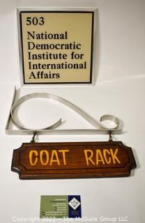 (2) Signs - National Democratic Institute for International Affairs Office Sign and Coat Rack.