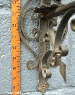 Antique Arts & Crafts Figural Wrought Iron Garden Gate Bell 