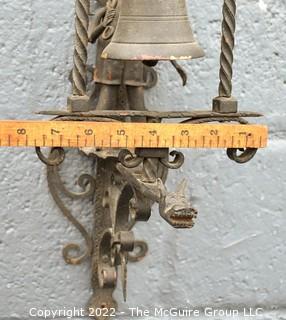 Antique Arts & Crafts Figural Wrought Iron Garden Gate Bell 