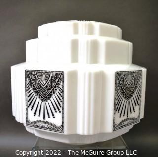 White with Black Decoration Wedding Cake Glass Ceiling Mount Lamp Shade. Measures 12" tall.  Does not include mounting hardware. WAS 253SGA