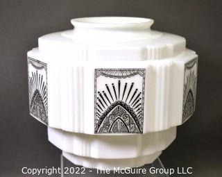 White with Black Decoration Wedding Cake Glass Ceiling Mount Lamp Shade. Measures 12" tall.  Does not include mounting hardware. WAS 253SGA