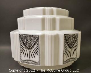 White with Black Decoration Wedding Cake Glass Ceiling Mount Lamp Shade. Measures 12" tall.  Does not include mounting hardware. WAS 253SGA