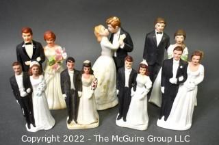 Group of Vintage Bride and Groom Wedding Cake Toppers, Various Materials. 