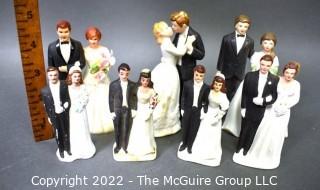 Group of Vintage Bride and Groom Wedding Cake Toppers, Various Materials. 