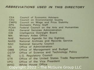 1980 Binder Containing Telephone Directory, Executive Office of the President, Carter Administration WAS 1000SG