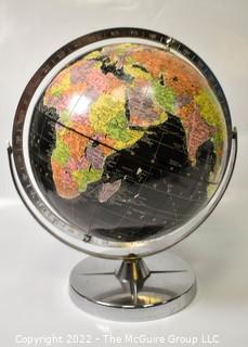 Vintage Art Deco Replogle Black Globe on Chrome Stand. 