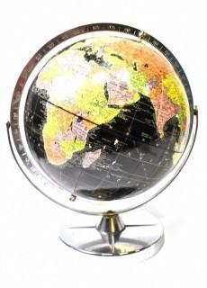 Vintage Art Deco Replogle Black Globe on Chrome Stand. 