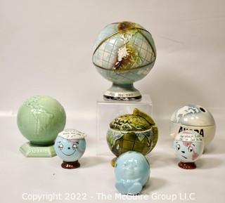 Group of Seven (7) Vintage Ceramic Globe Items. 